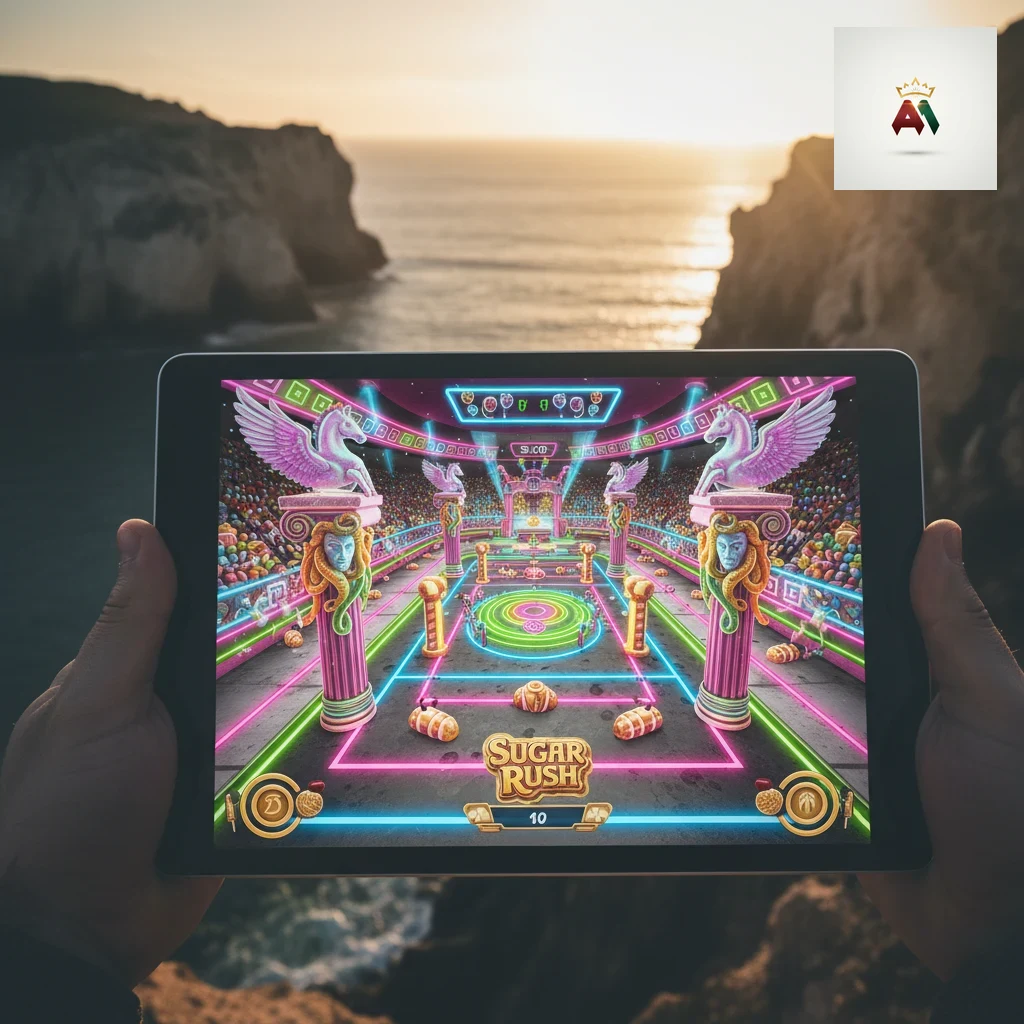 Ecrã do slot Sugar Rush com multiplicadores em grelha 7x7